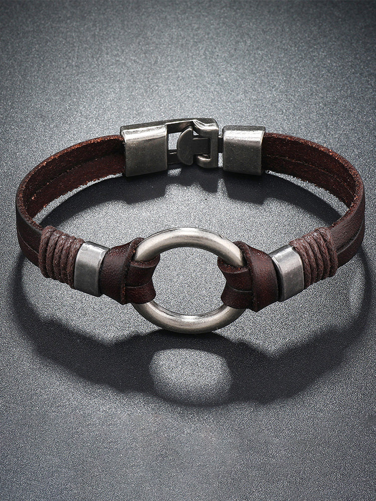 Retro Metal Buckle Leather Bracelet - Brown