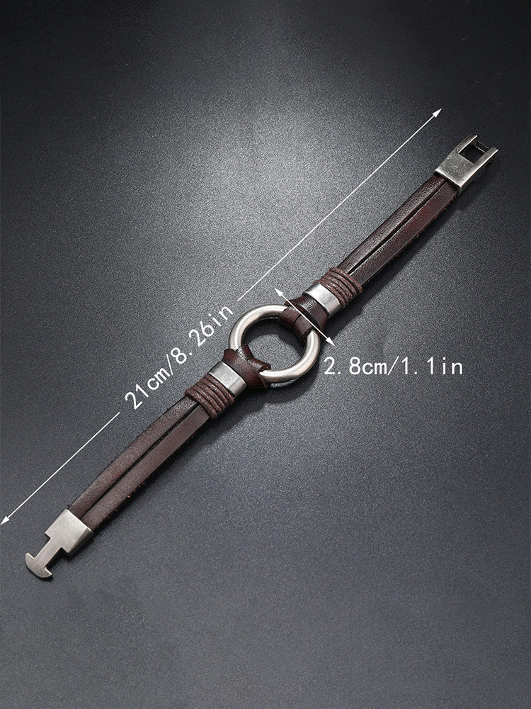 Retro Metal Buckle Leather Bracelet - Brown