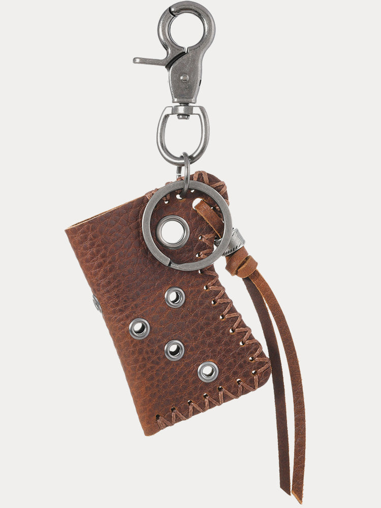 Retro Design Lighter Leather Case Keychain - Brown
