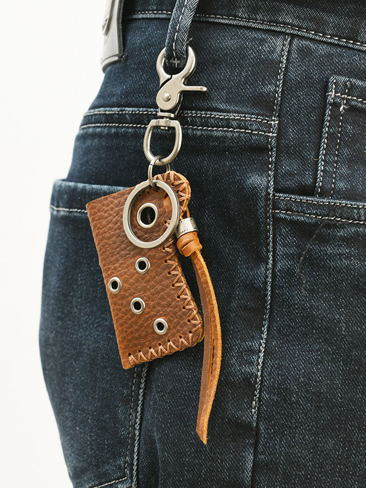 Retro Design Lighter Leather Case Keychain - Brown