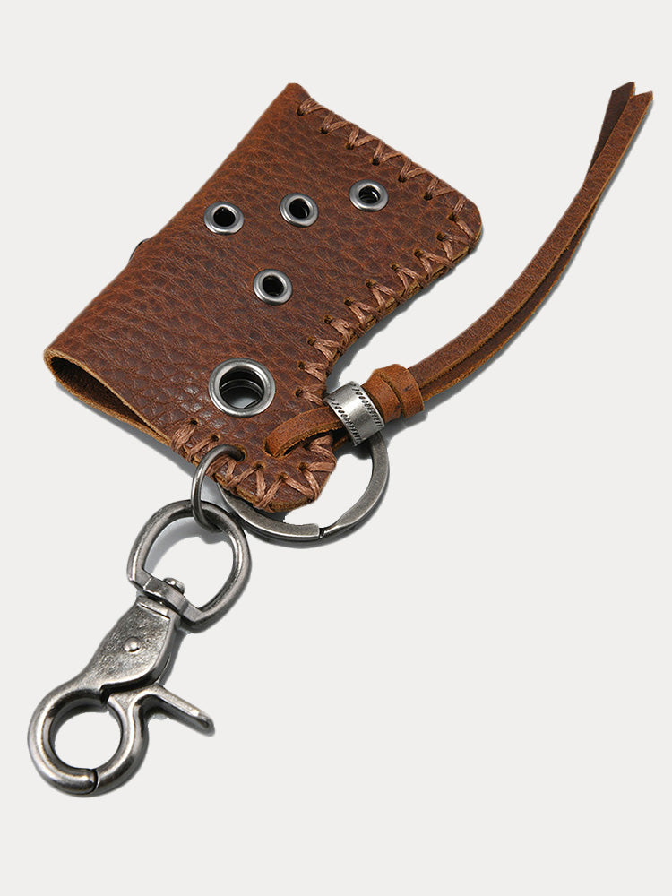 Retro Design Lighter Leather Case Keychain - Brown