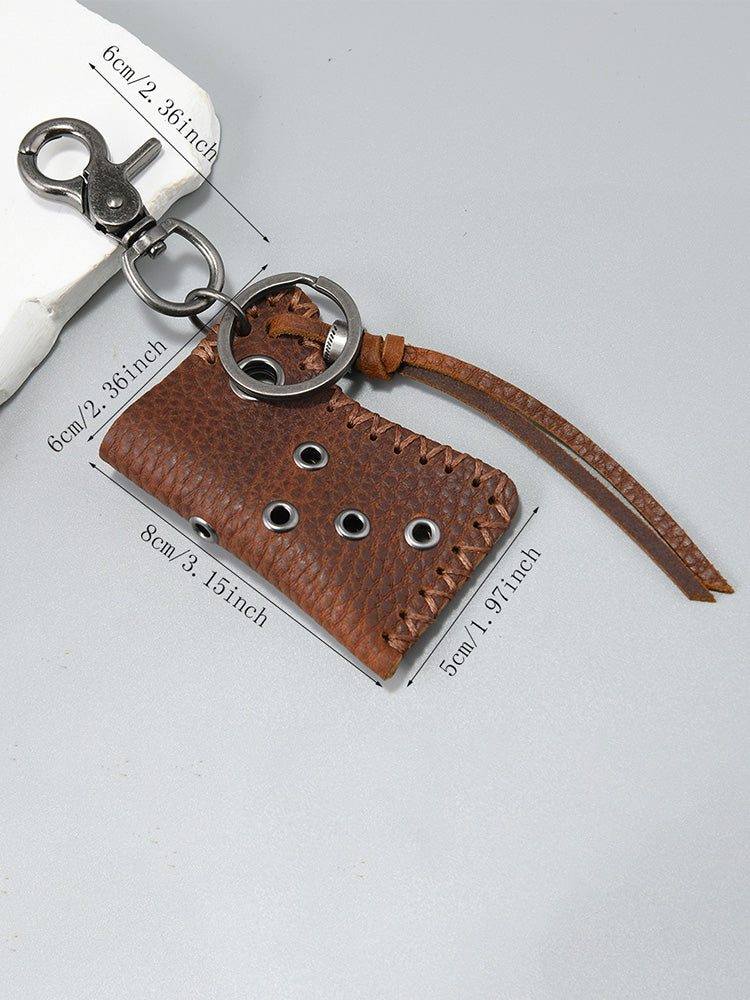 Retro Design Lighter Leather Case Keychain - Brown