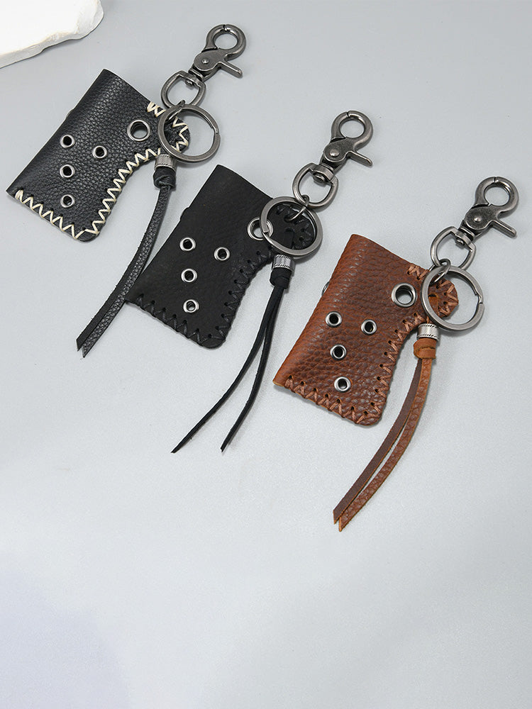Retro Design Lighter Leather Case Keychain - Brown