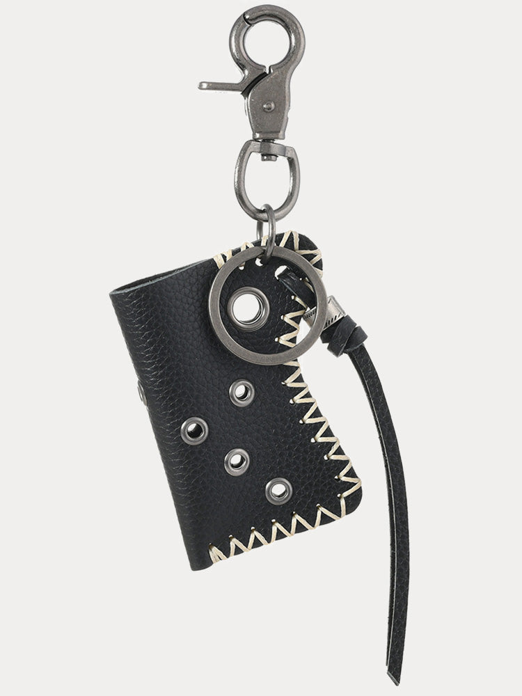 Retro Design Lighter Leather Case Keychain - Black