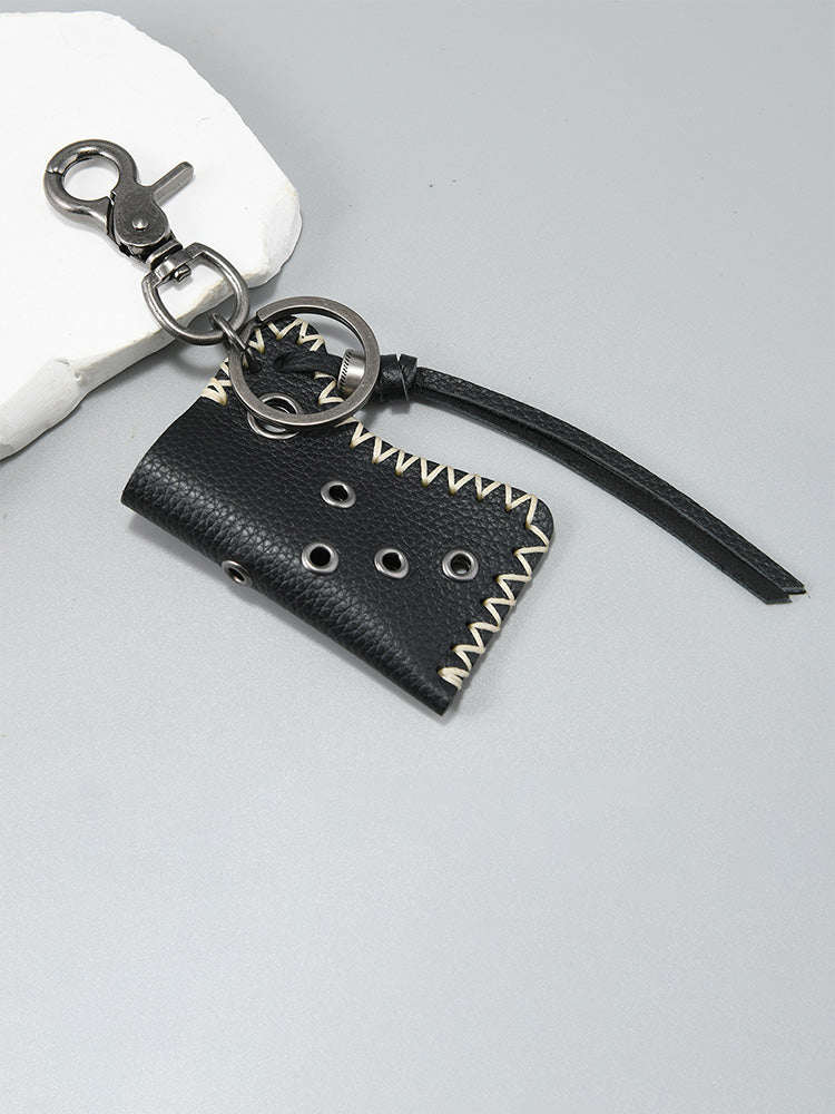 Retro Design Lighter Leather Case Keychain - Black