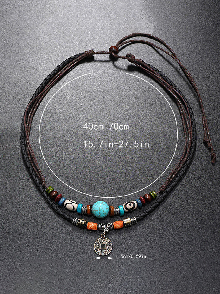 Boho Layered Turquoise Beaded Pendant Necklace - PAT1