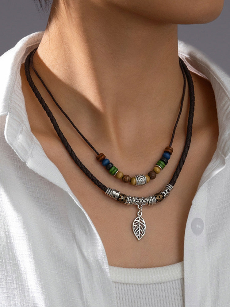 Vintage Style Double Layer Leaf Pendant Necklace - PAT1