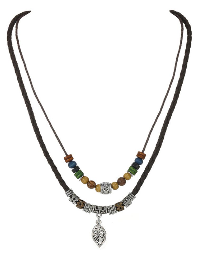 Vintage Style Double Layer Leaf Pendant Necklace - PAT1