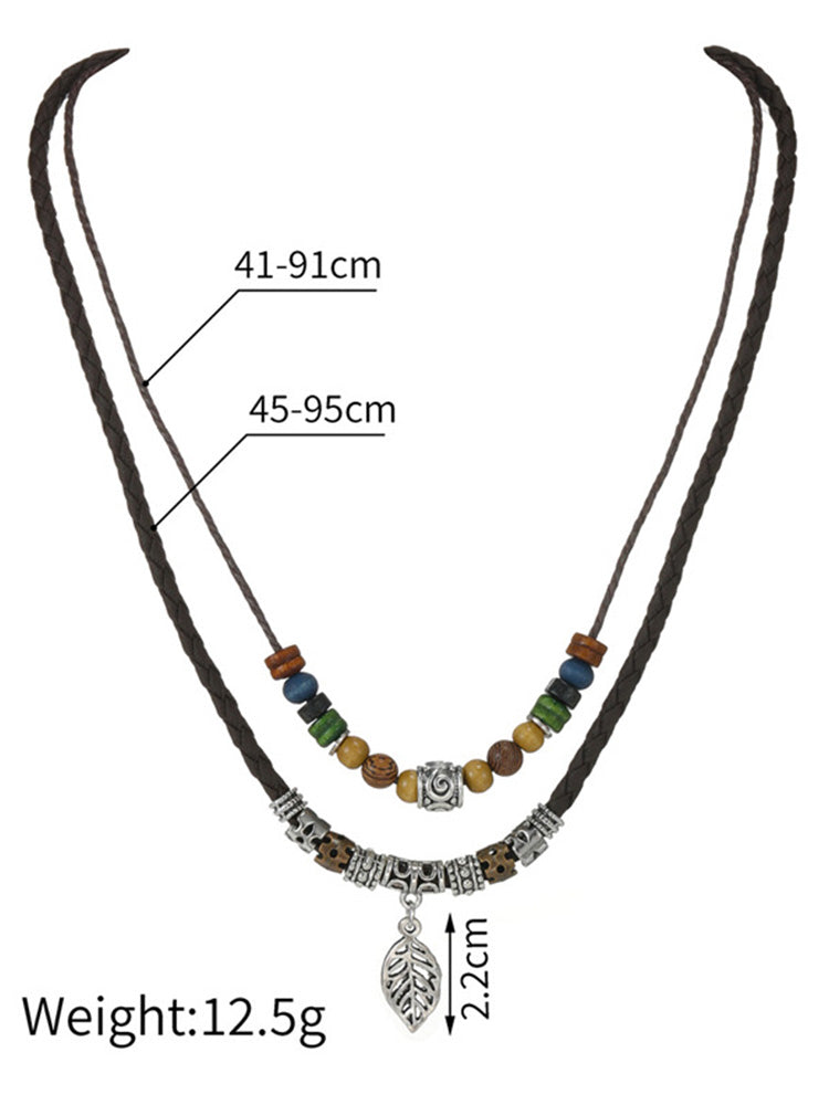 Vintage Style Double Layer Leaf Pendant Necklace - PAT1