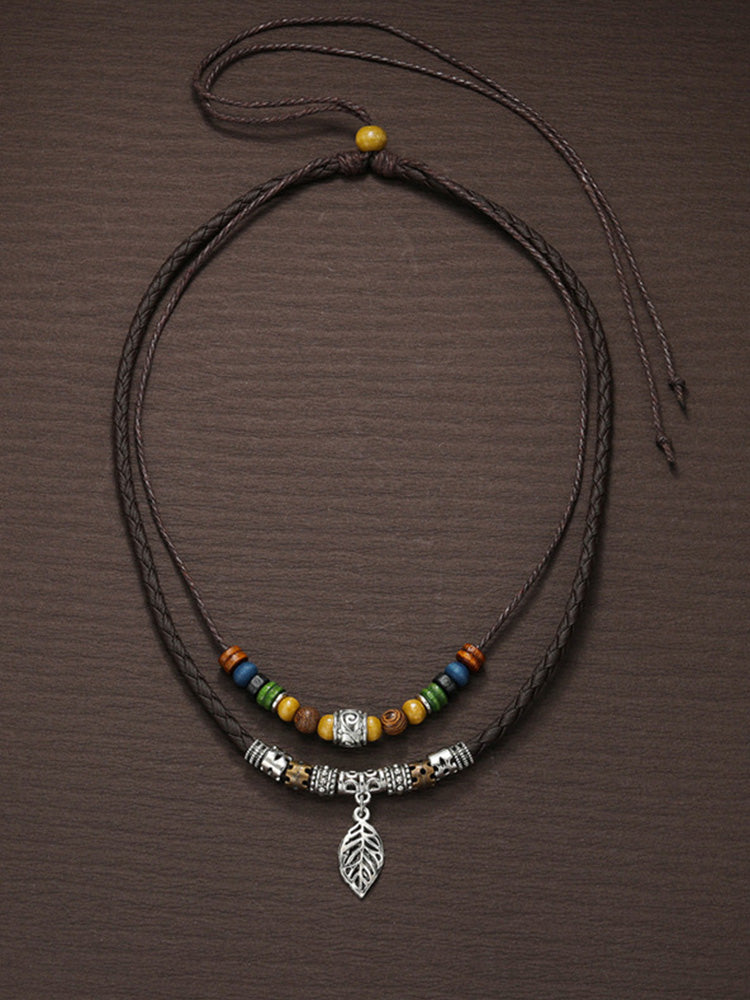 Vintage Style Double Layer Leaf Pendant Necklace - PAT1