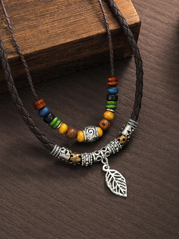Vintage Style Double Layer Leaf Pendant Necklace - PAT1