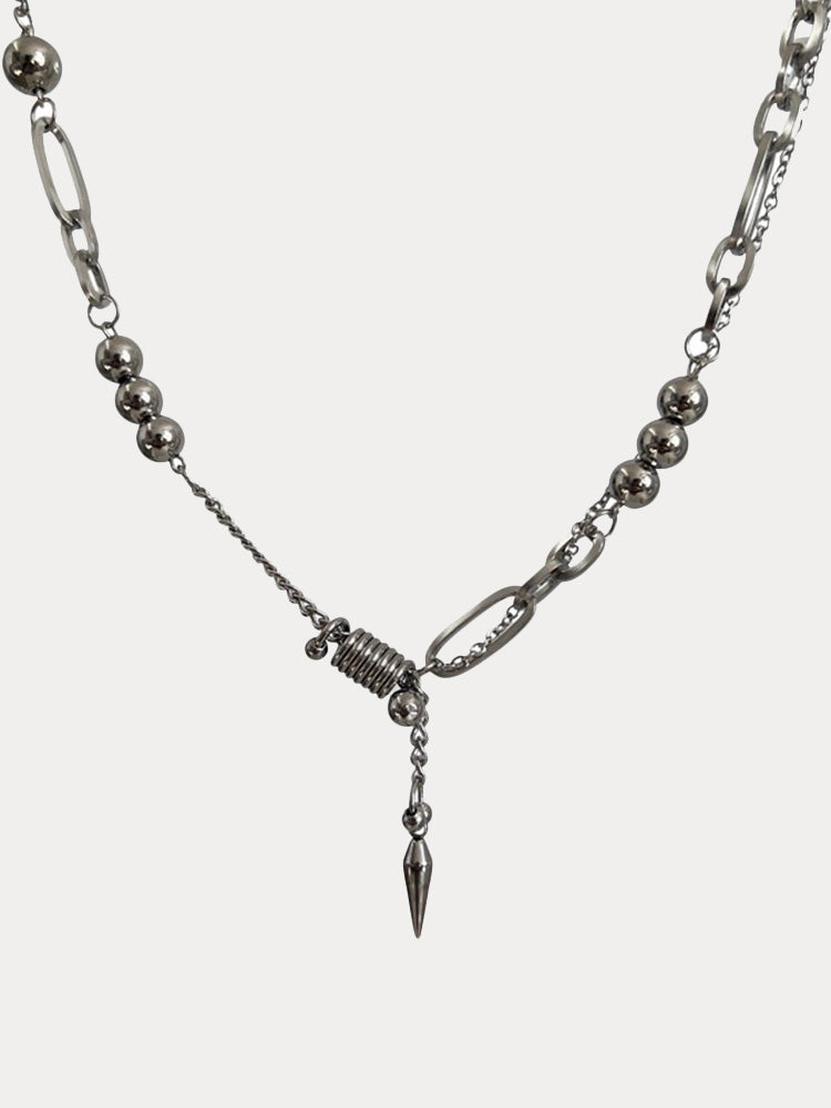 Punk Stainless Steel Rivet Pendant Necklace - Silver