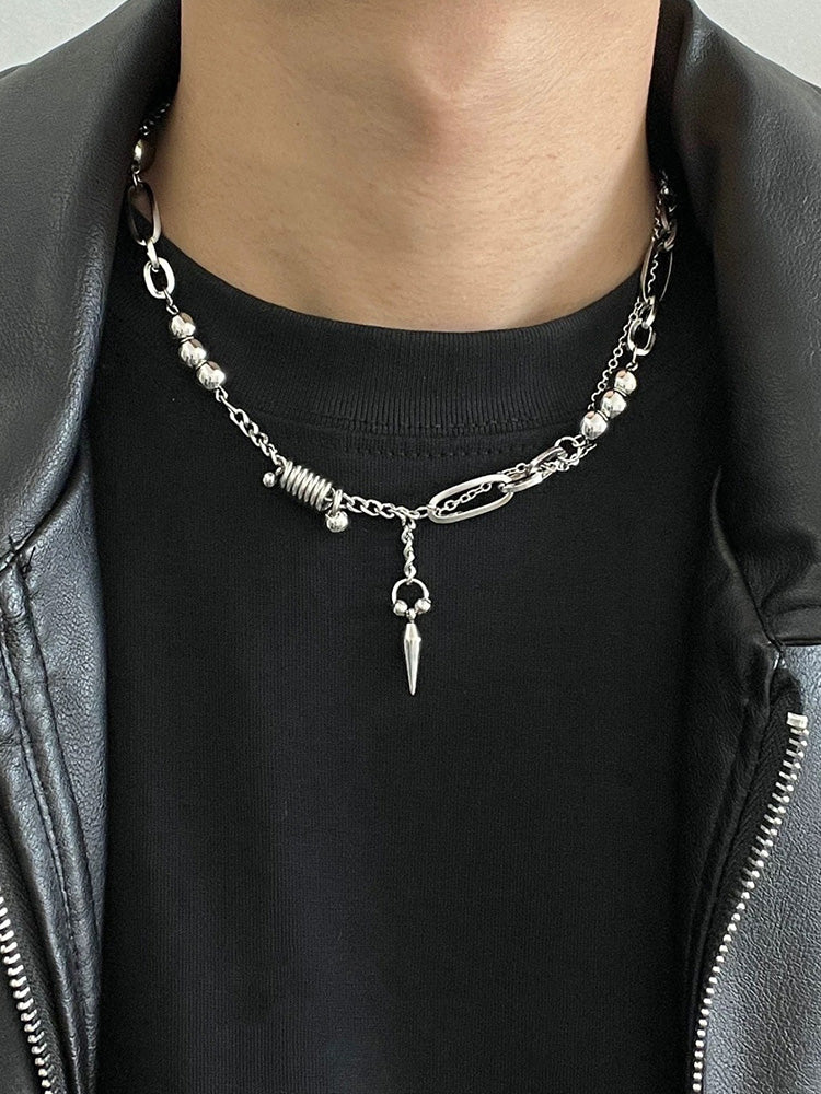 Punk Stainless Steel Rivet Pendant Necklace - Silver
