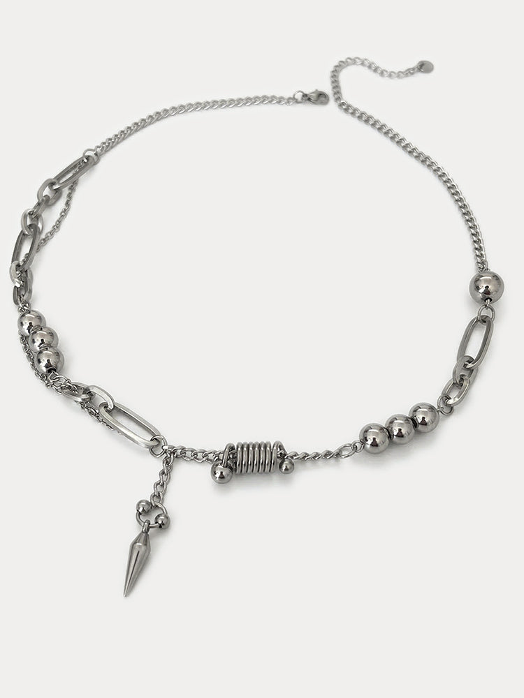 Punk Stainless Steel Rivet Pendant Necklace - Silver
