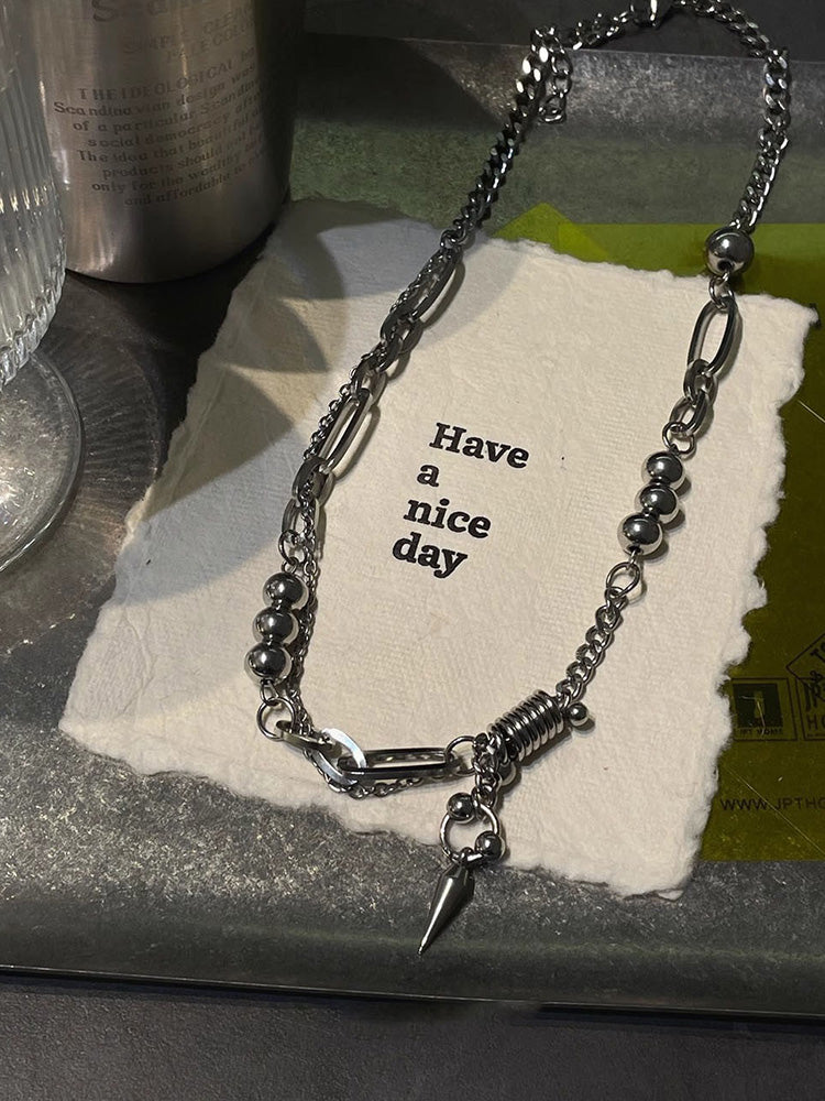 Punk Stainless Steel Rivet Pendant Necklace - Silver