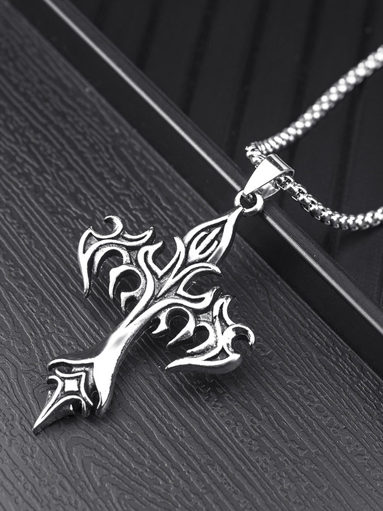 Vintage Gothic Cross Pendant Necklace - Silver
