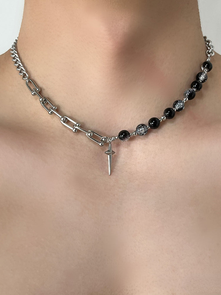 Gothic Punk Star Bead Pendant Necklace - Silver