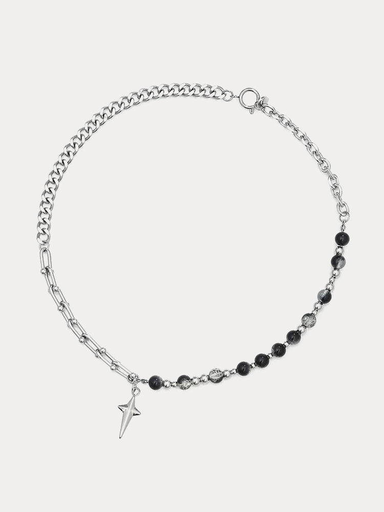 Gothic Punk Star Bead Pendant Necklace - Silver
