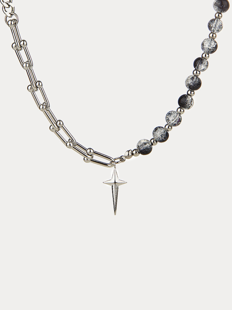 Gothic Punk Star Bead Pendant Necklace - Silver