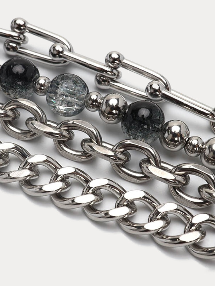 Gothic Punk Star Bead Pendant Necklace - Silver