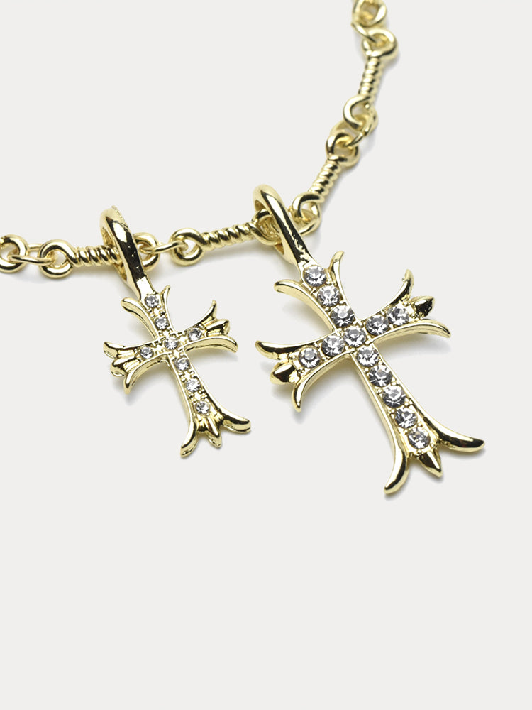 Stylish Double Cross Pendant Necklace - Gold
