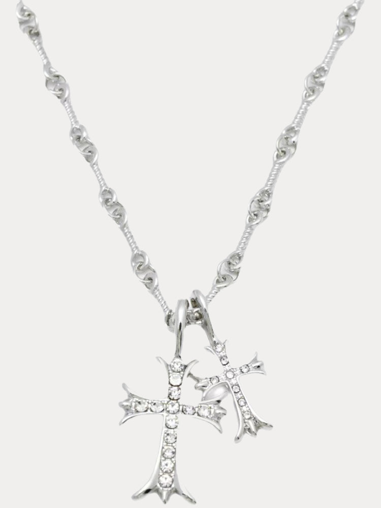 Stylish Double Cross Pendant Necklace - Silver