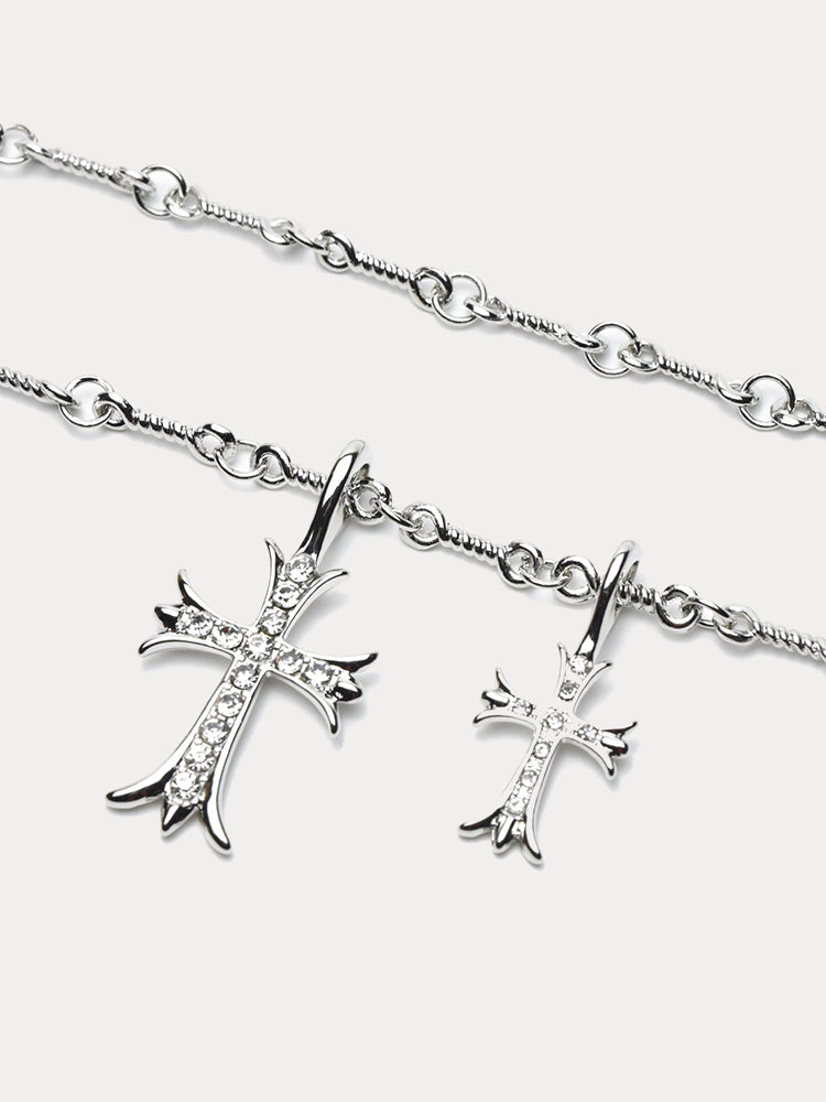 Stylish Double Cross Pendant Necklace - Silver