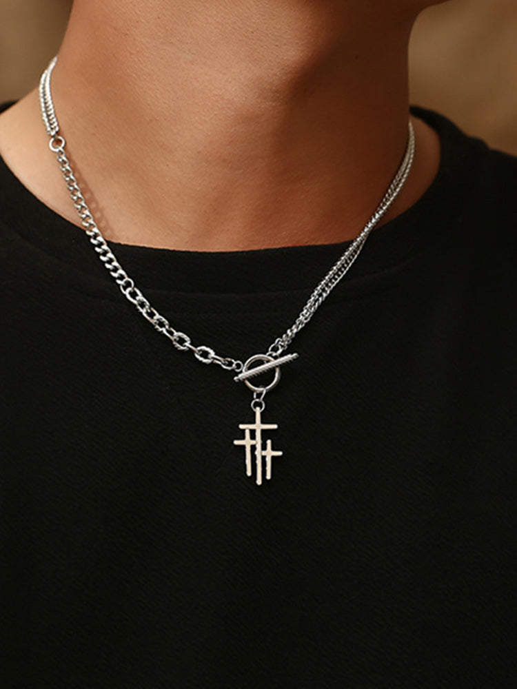 Stylish Waterproof Cross Toggle Necklace - Silver