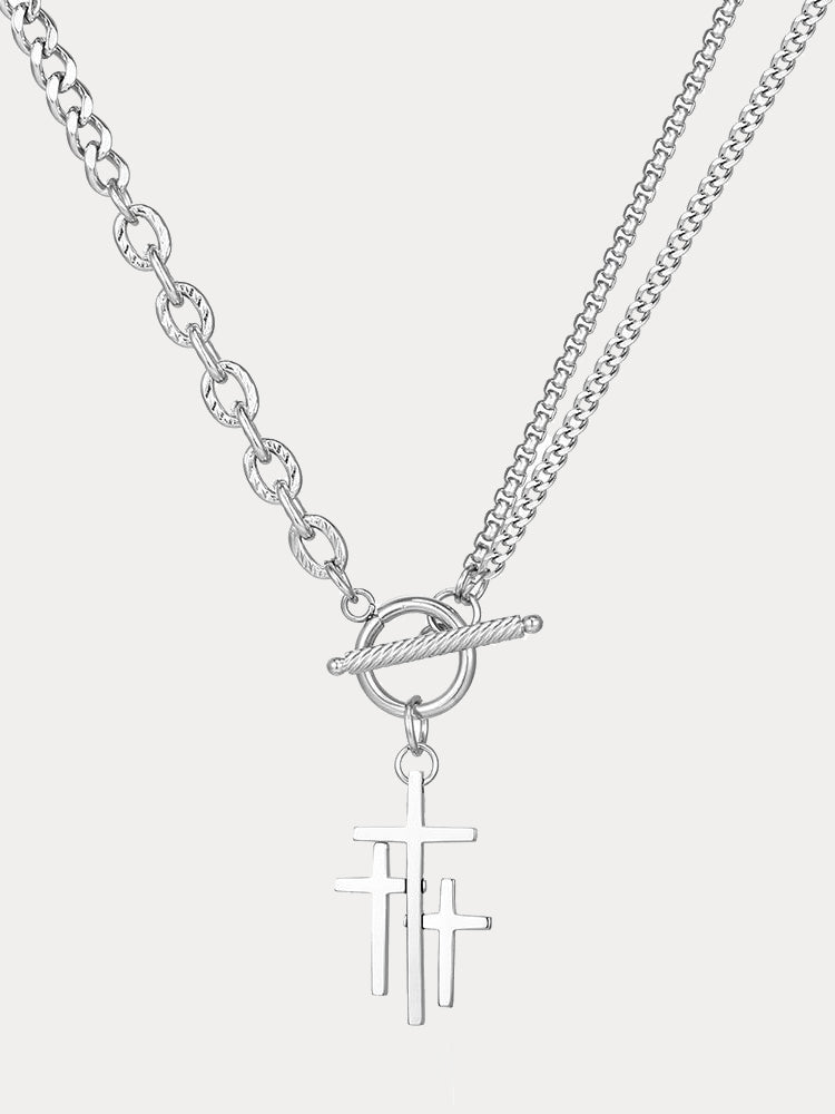Stylish Waterproof Cross Toggle Necklace - Silver