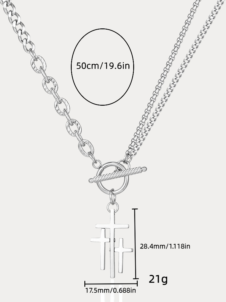 Stylish Waterproof Cross Toggle Necklace - Silver