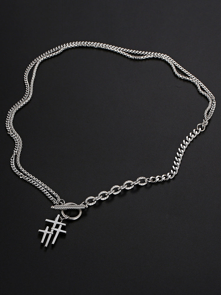 Stylish Waterproof Cross Toggle Necklace - Silver