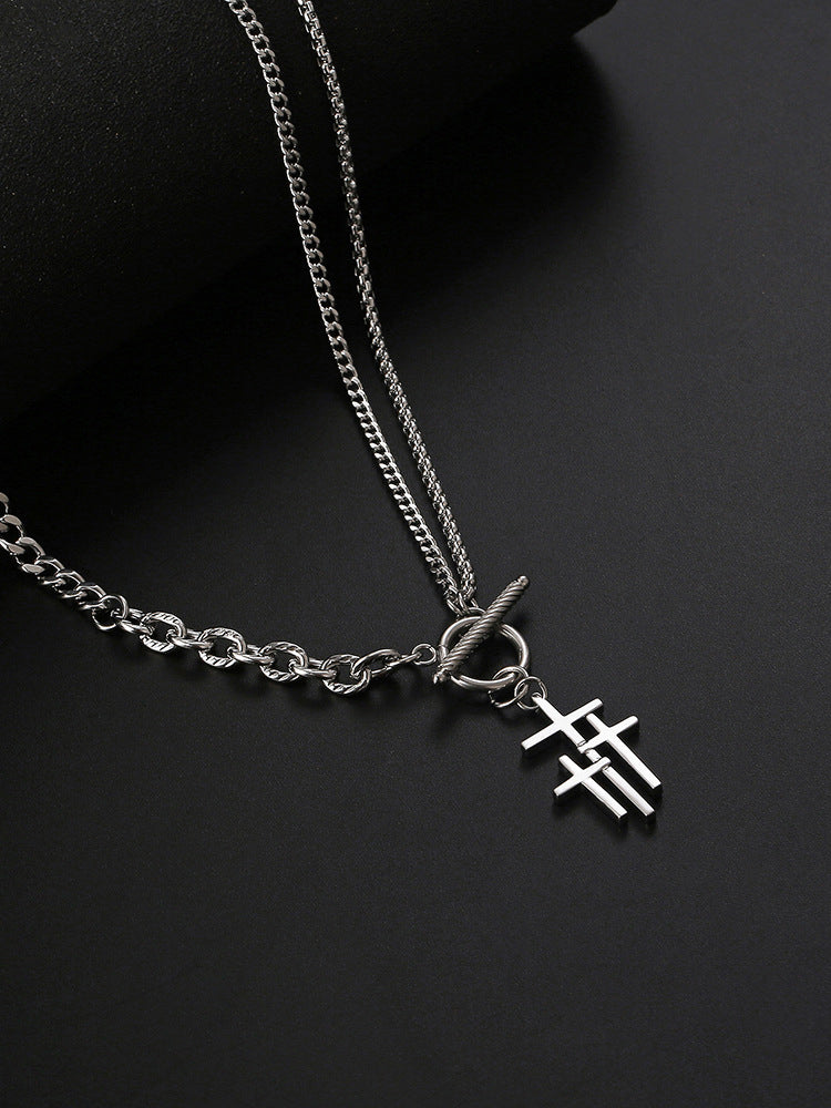 Stylish Waterproof Cross Toggle Necklace - Silver