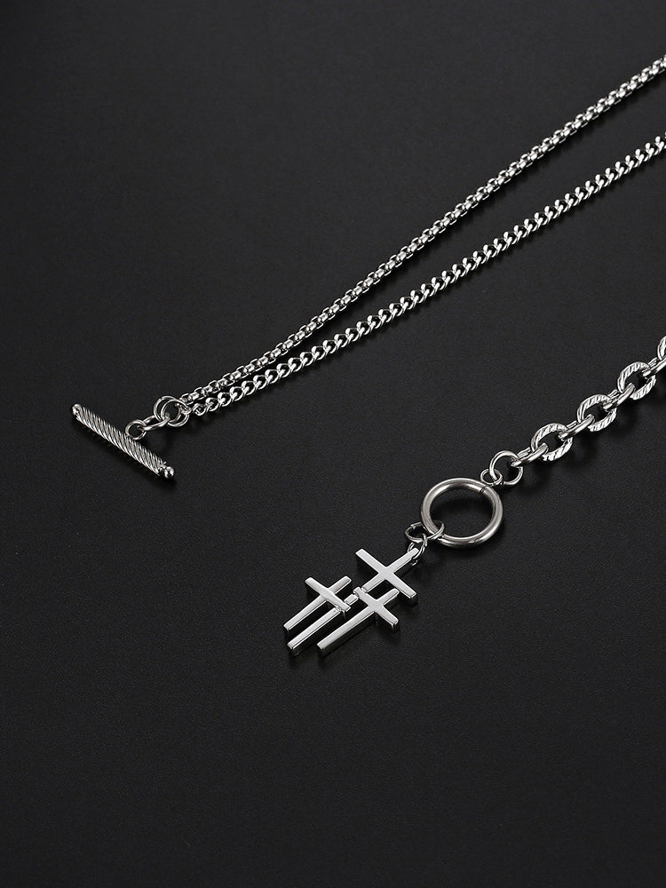 Stylish Waterproof Cross Toggle Necklace - Silver