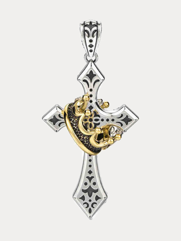 Fashion Gold Crown Cross Necklace - Silver