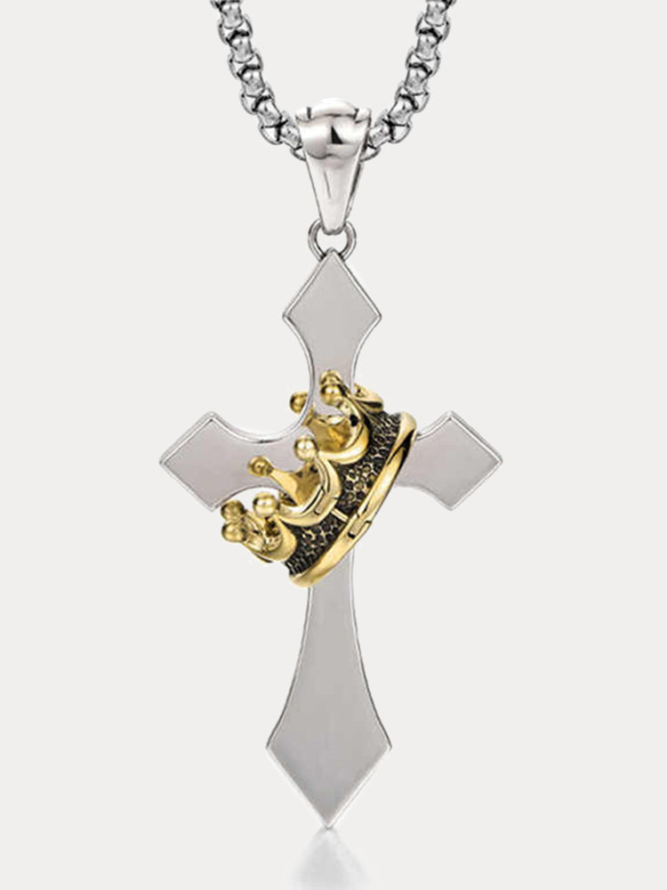 Fashion Gold Crown Cross Necklace - Silver