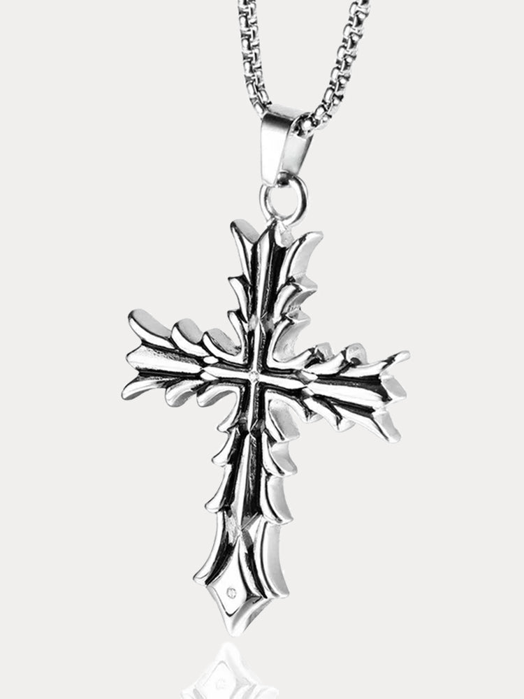 Retro Gothic Thorn Cross Necklace - Silver