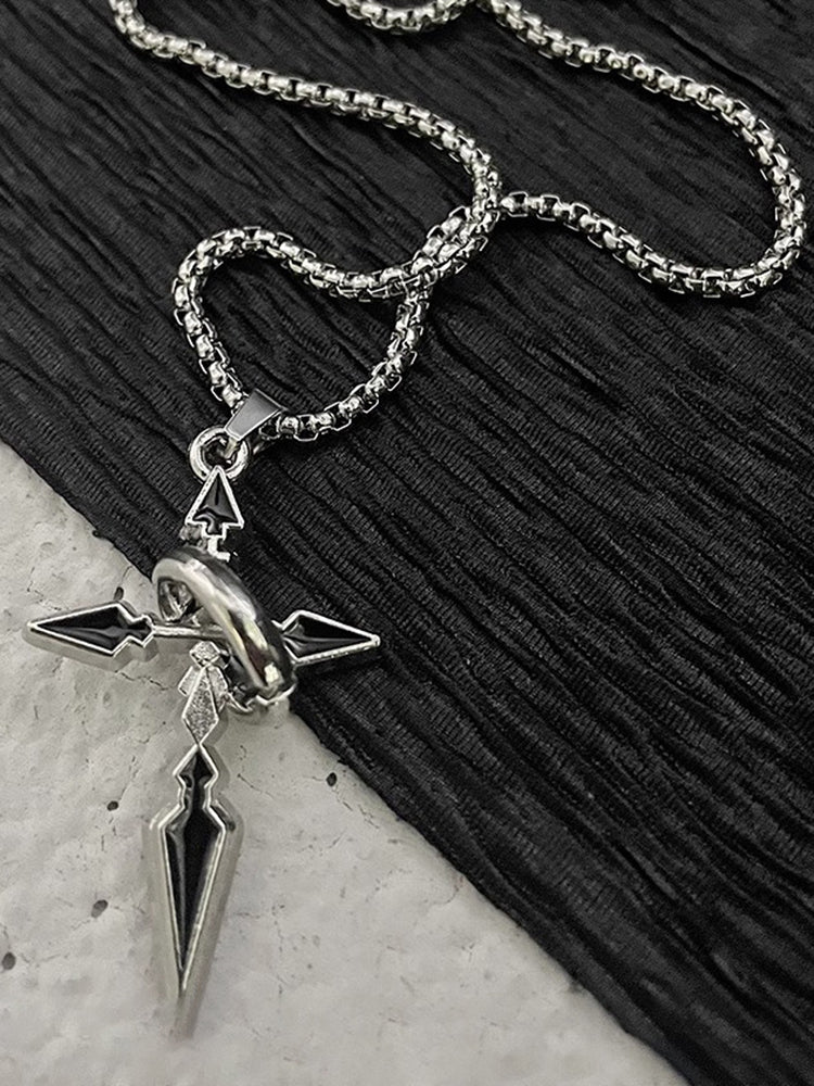 Minimalist Arrow Cross Pendant Necklace - Silver