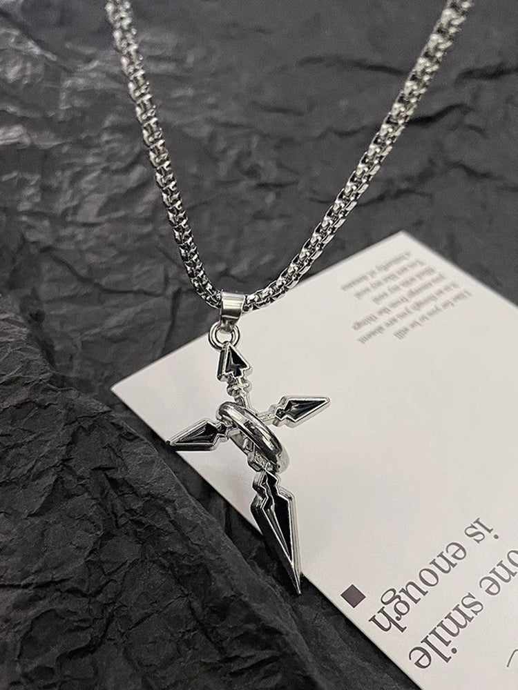 Minimalist Arrow Cross Pendant Necklace - Silver