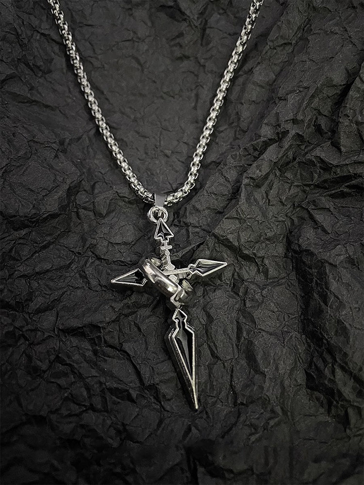 Minimalist Arrow Cross Pendant Necklace - Silver