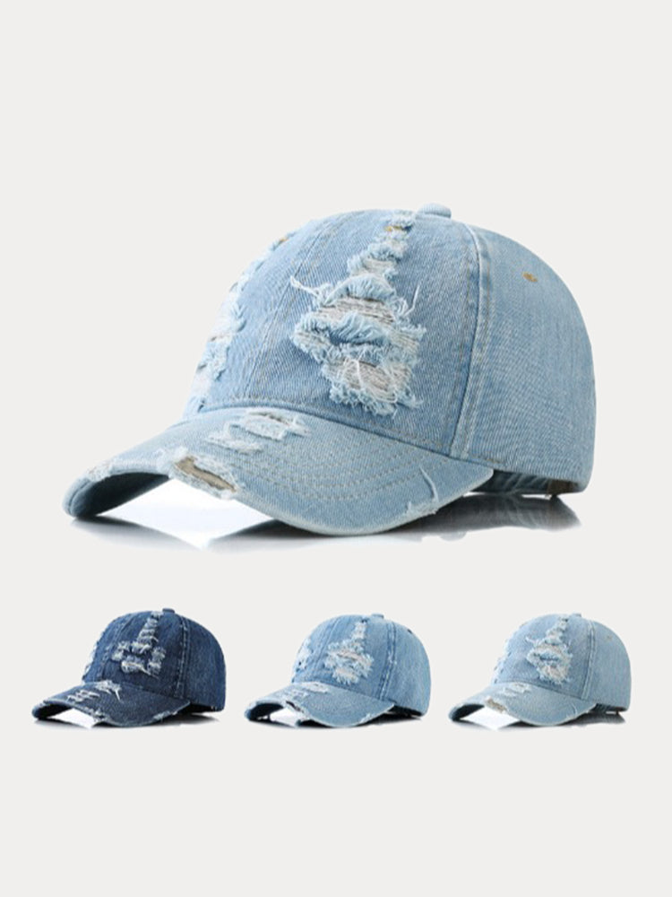 Ripped Distressed Denim Baseball Cap - PAT1