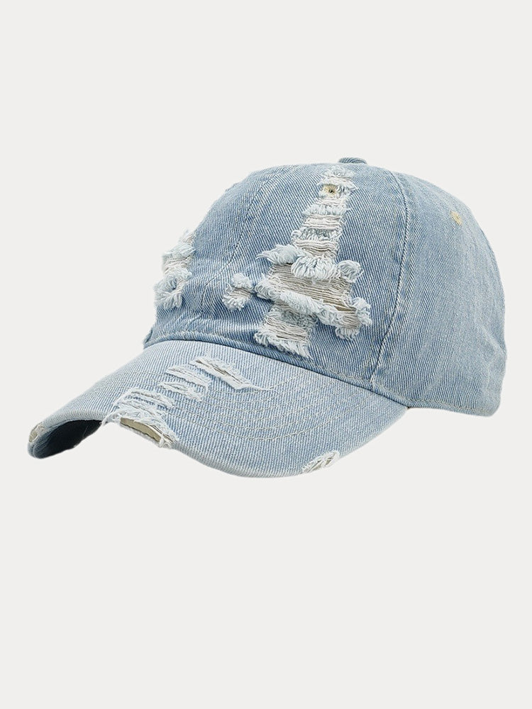 Ripped Distressed Denim Baseball Cap - PAT3