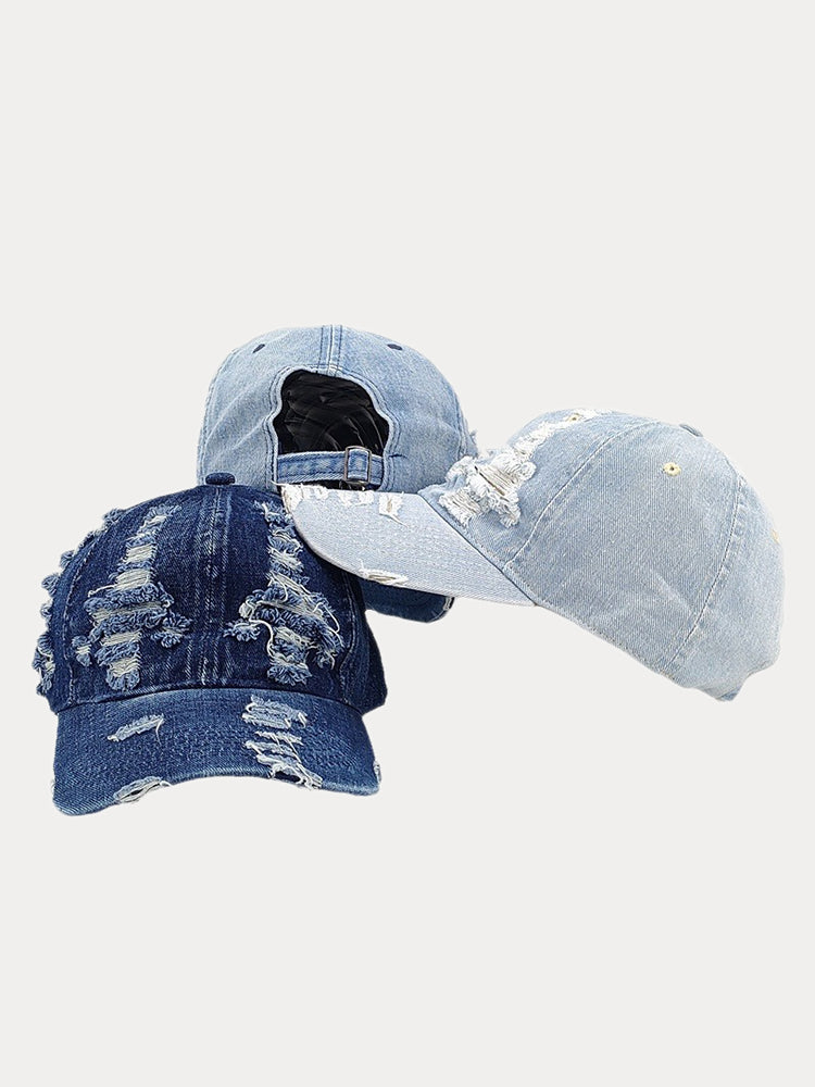 Ripped Distressed Denim Baseball Cap - PAT3