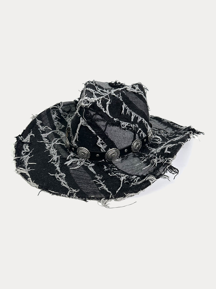Western Fashion Distressed Cowboy Fedora Hats - Black