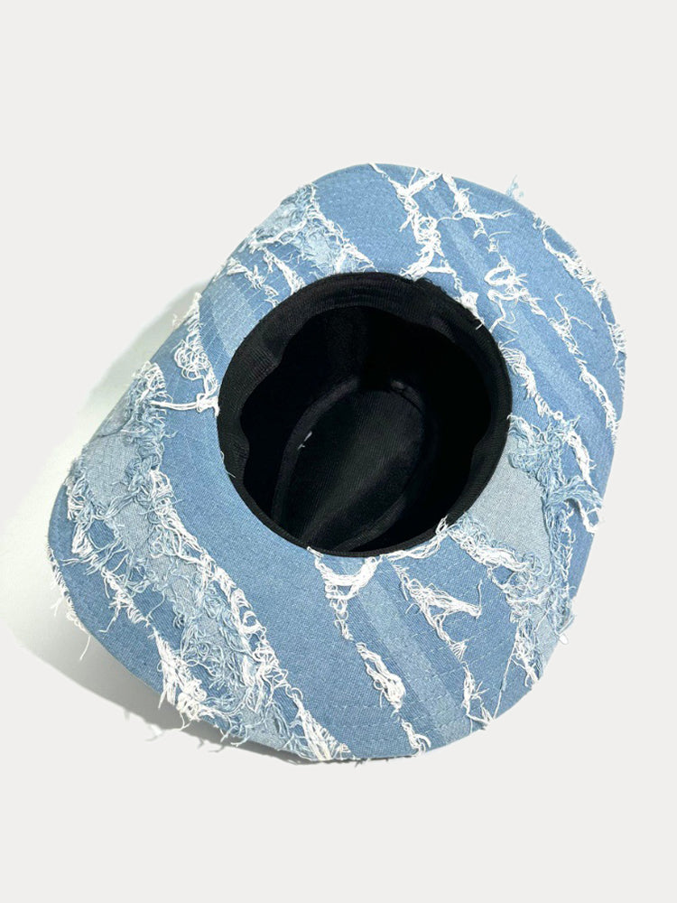 Western Fashion Distressed Cowboy Fedora Hats - Blue