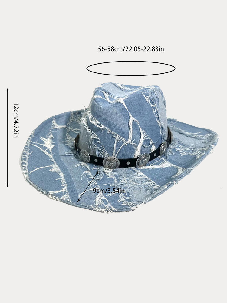 Western Fashion Distressed Cowboy Fedora Hats - Blue