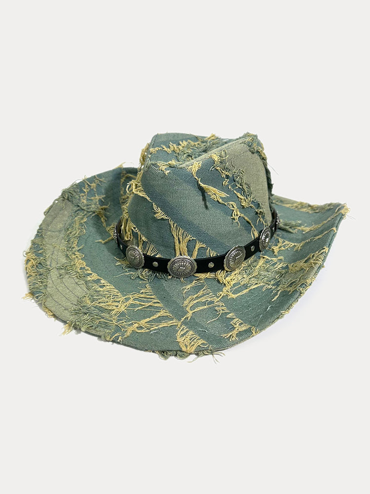 Western Fashion Distressed Cowboy Fedora Hats - Green