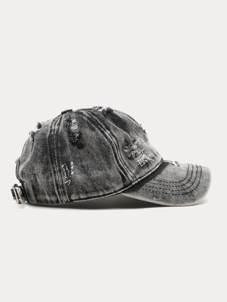 Summer Distressed Ripped Denim Baseball Cap - Black