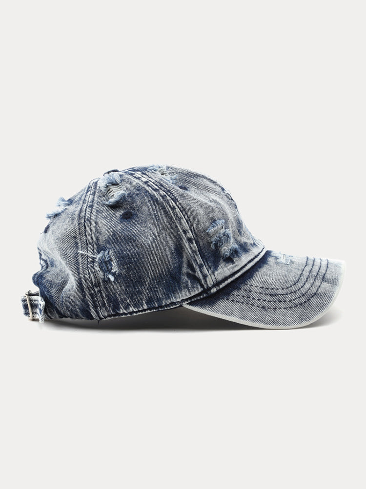 Summer Distressed Ripped Denim Baseball Cap - Dark Blue