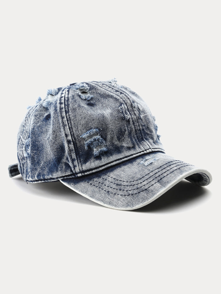 Summer Distressed Ripped Denim Baseball Cap - Dark Blue