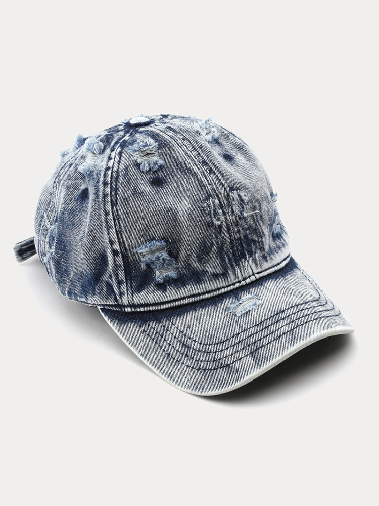 Summer Distressed Ripped Denim Baseball Cap - Dark Blue